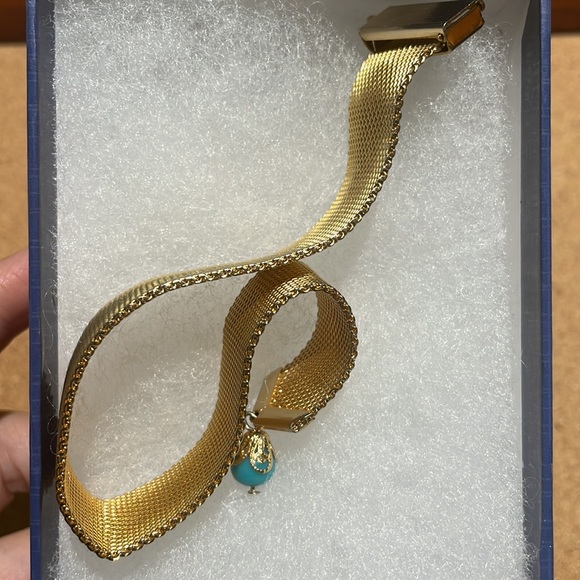 Vintage Japan Adjustable Gold Tone Bracket with Blue Bead - Picture 5 of 5